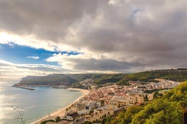 View over the town of Sesimbra on the Atlantic coast in Portugal